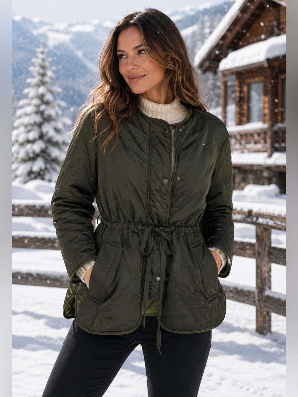 OAT NEW YORK OLIVE GREEN LIGHTWEIGHT QUILTED WITH CINCH TIE WAIST JACKET SZ L